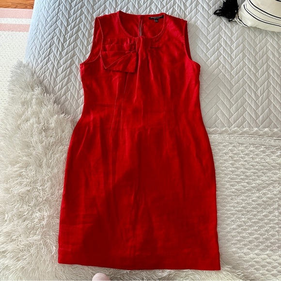 Adrienne Vittadini Red Linen Sheath Dress w/ Statement Bow Detail Size 6 (EUC) - Picture 8 of 16